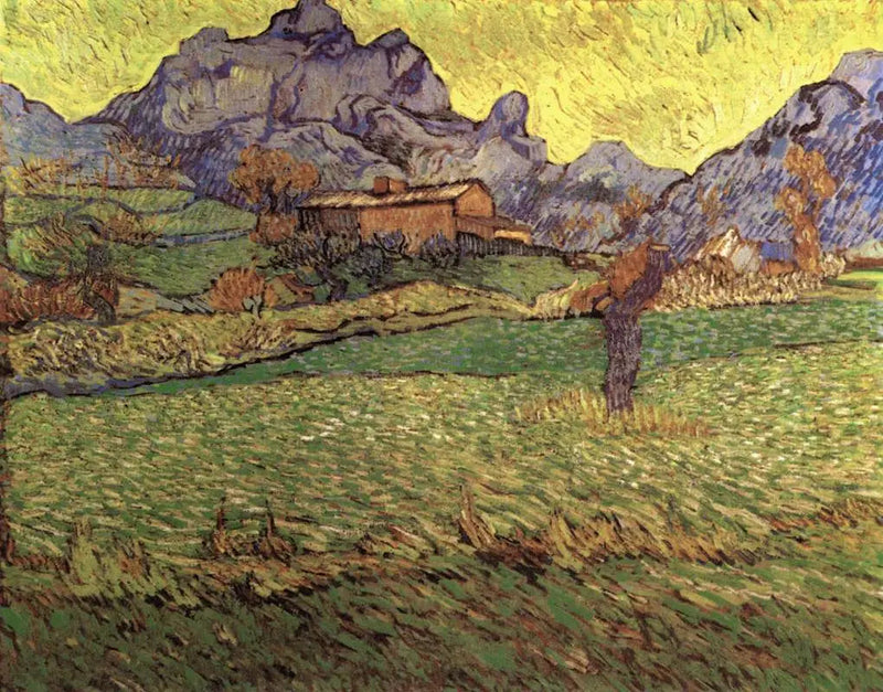 Veteåker i ett bergigt landskap - Vincent van Gogh