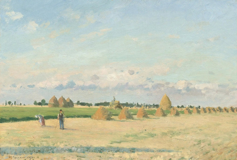 Öppna fält med höbalar nära Pontoise - Camille Pissarro