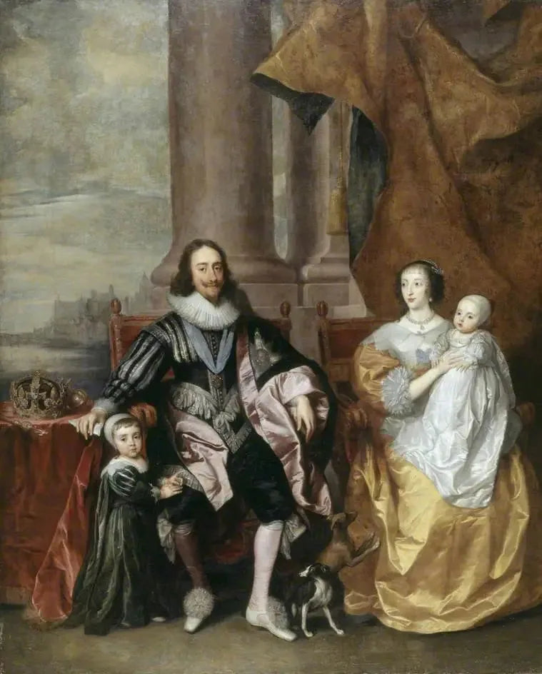 Charles I (1600-1649) och Henriette Marie (cirka 1609-1669), med deras två äldsta barn, prins Charles (1630-1685) och prinsessan Marie (1631-1660) - Antoine van Dyck