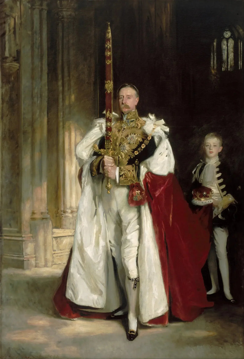 Charles Stewart, sjätte markis av Londonderry, bärande det stora statssvärdet vid kröningen av kung Edward VII, i augusti 1902, och M. W. C. Beaumont, hans page vid detta tillfälle - John Singer Sargent