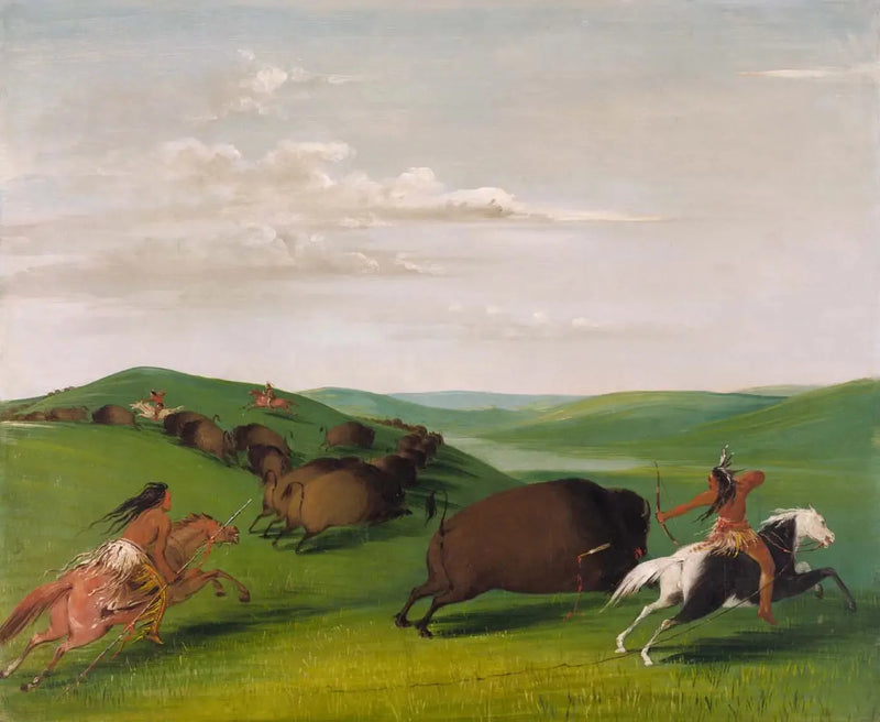 Bisonjakt med bågar och lansar - George Catlin
