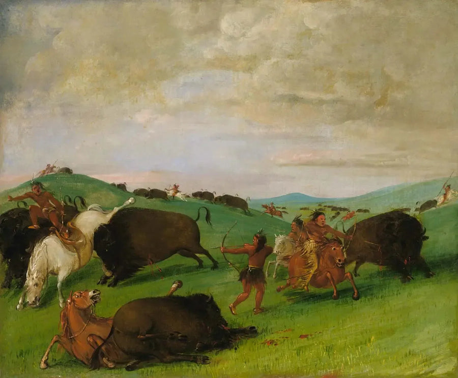 Bisonjakt, tjurkamp mellan män och hästar - George Catlin