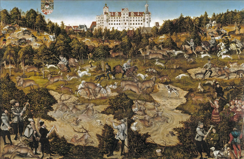 Jakt på Torgau-slottet till ära av Karl V - Lucas Cranach den äldre