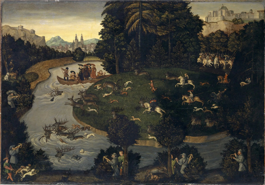 Jakt på hjortar av Frédéric le Sage med kejsar Maximilian I - Lucas Cranach den äldre