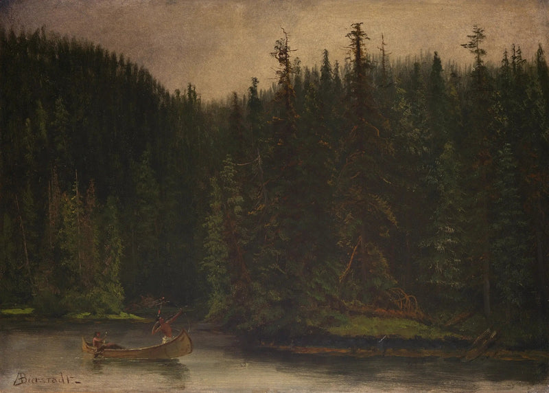 Indiska jägare i kanot - Albert Bierstadt