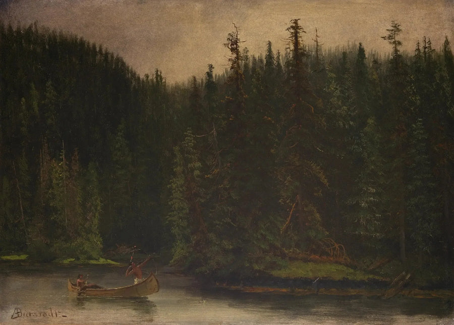 Indiska jägare i kanot - Albert Bierstadt