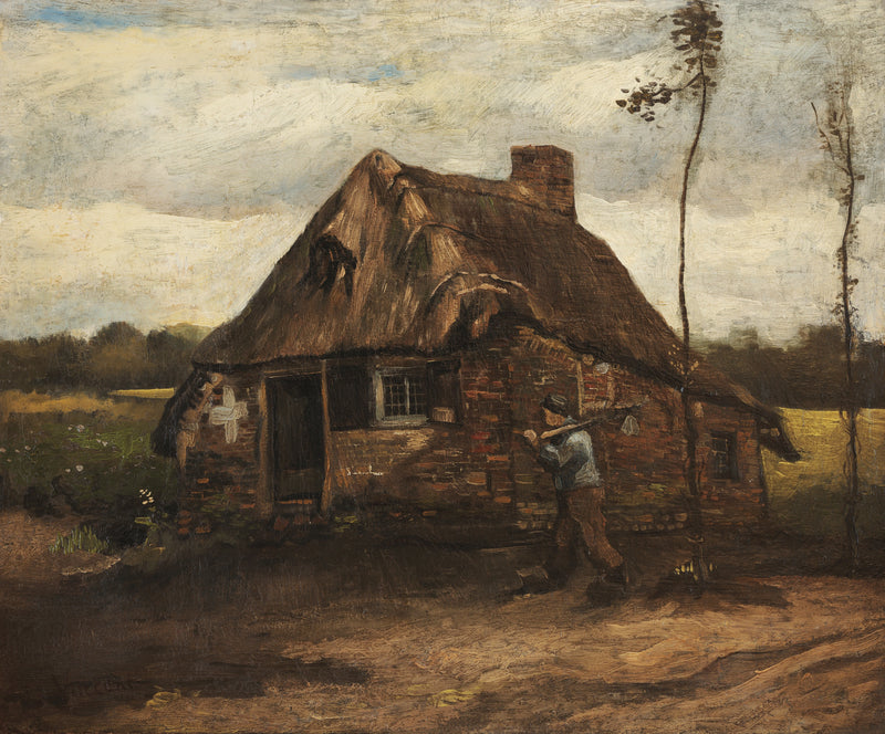 Scen från en stuga med en bonde som kommer hem - Vincent van Gogh