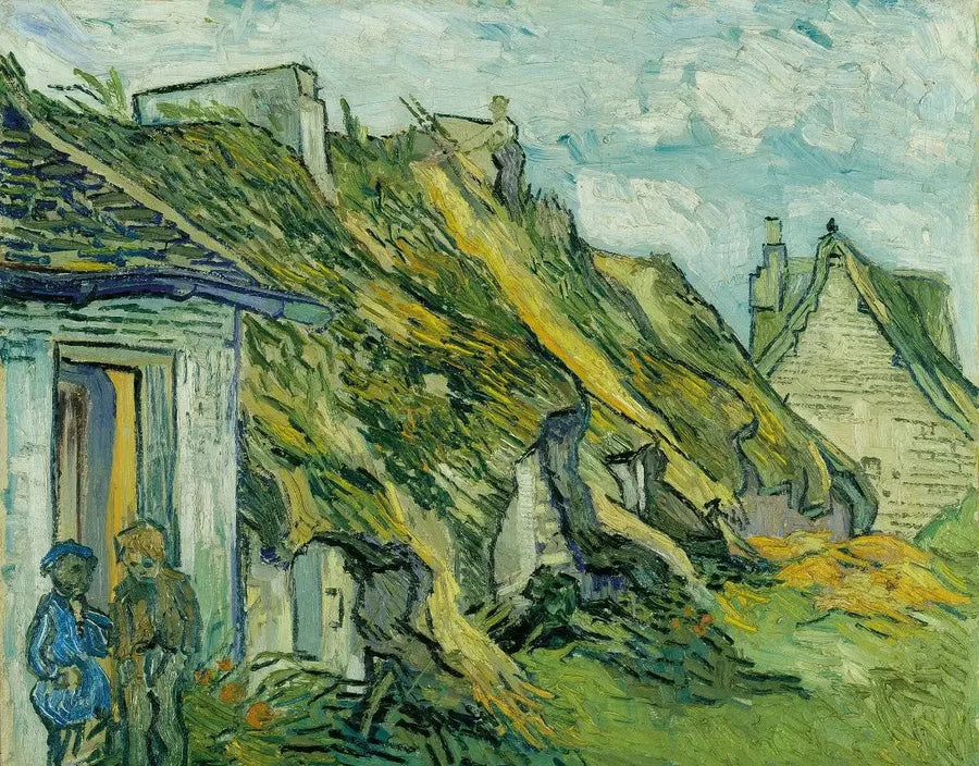 Stugor med halmtak av sandsten i Chaponval - Vincent van Gogh