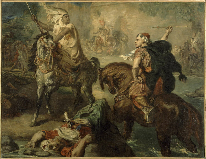 Arabiska stamchefer som utmanar varandra till enskild strid, under stadsmurarna - Théodore Chassériau
