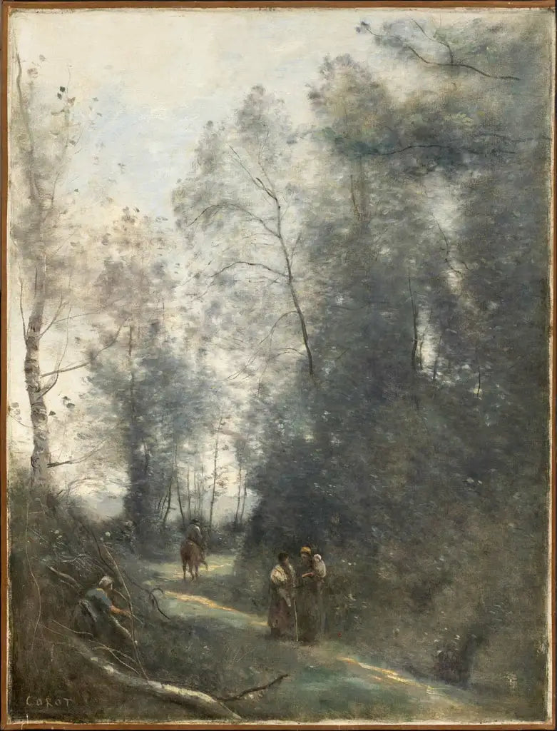 Svängande väg med tre bondkvinnor och en ryttare - Jean-Baptiste Camille Corot