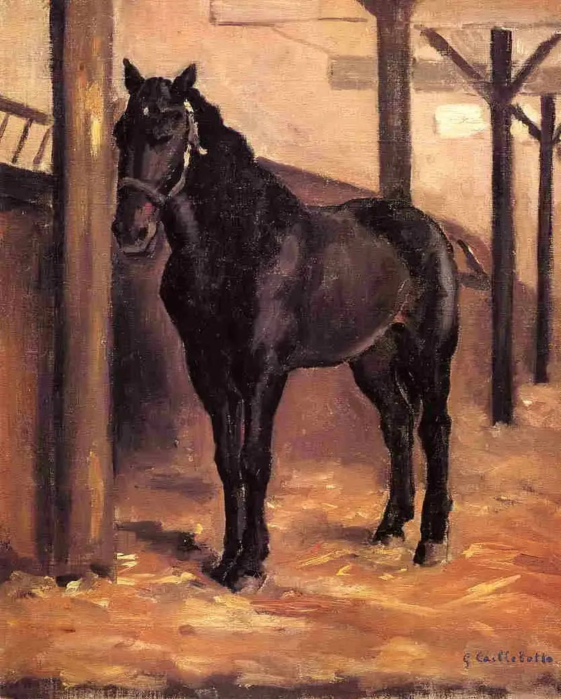 Brun häst i stallet - Gustave Caillebotte