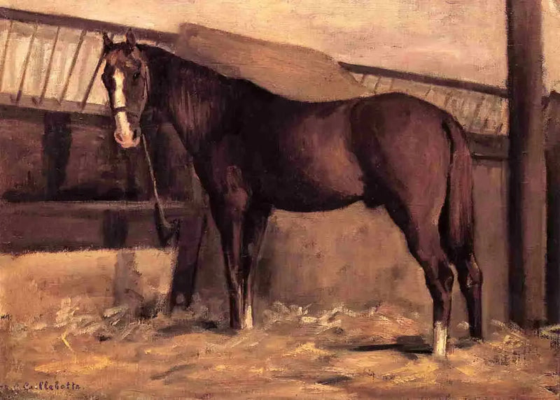 Rödbrun häst i stallet - Gustave Caillebotte