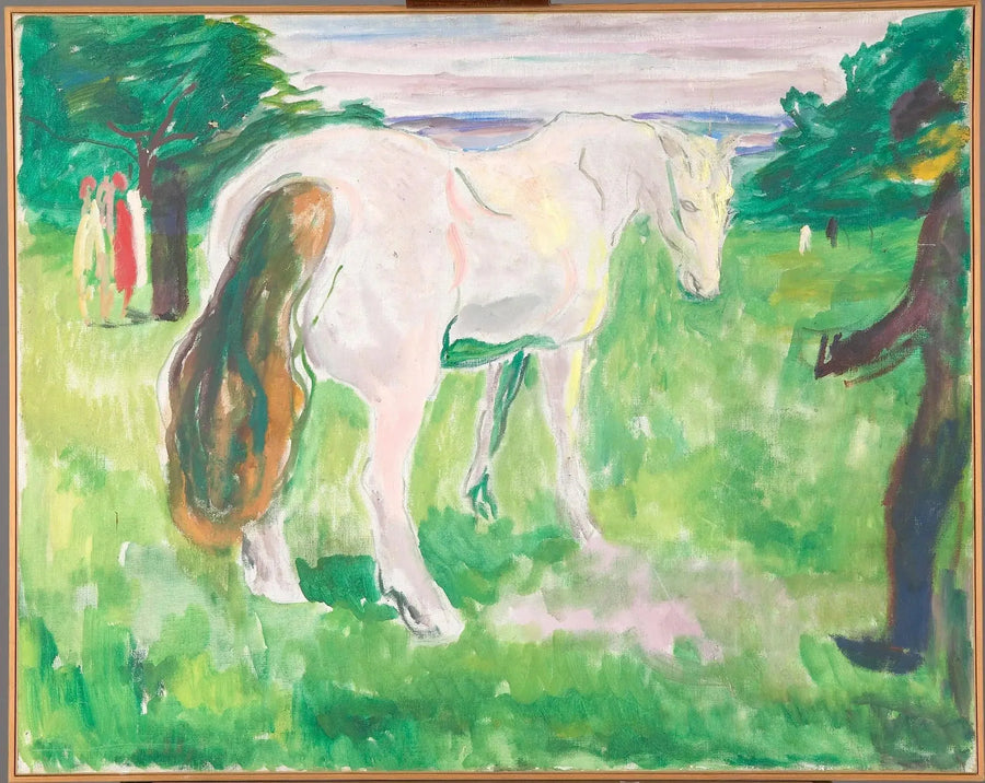Vit häst i en grön äng - Edvard Munch