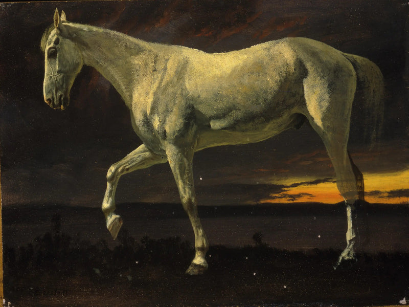 Vit häst och solnedgång - Albert Bierstadt
