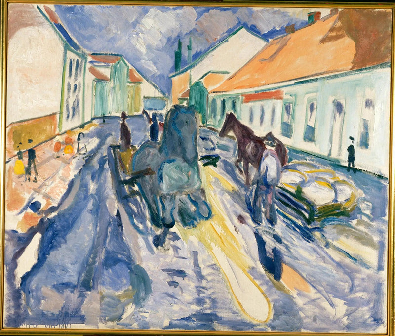 Inbunden häst på en gata - Edvard Munch