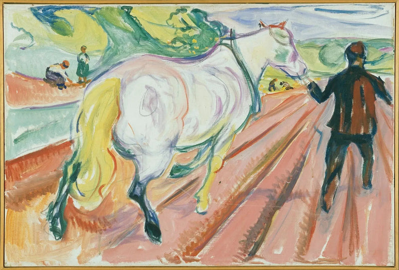 Häst och Man i fältet - Edvard Munch