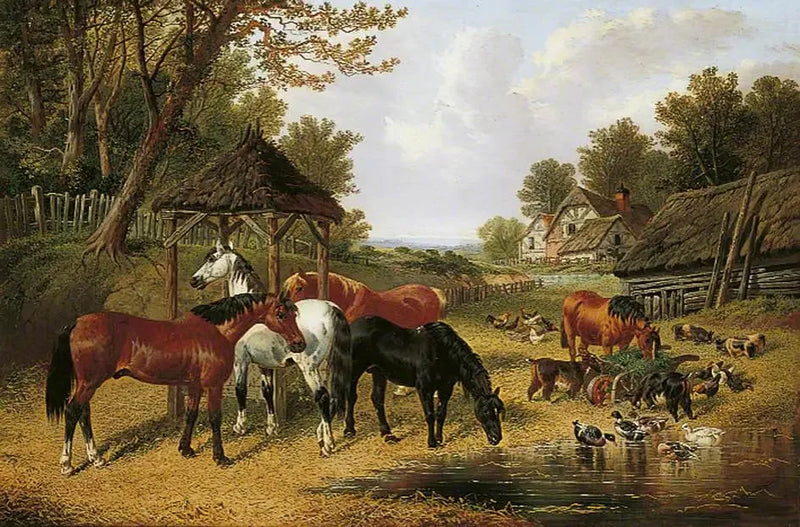 Hästar vid en bondesjö - John Frederick Herring, Sr.