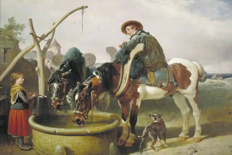 Hästar vid brunnen och Henry Bright (1814–1873) - John Frederick Herring, Sr.
