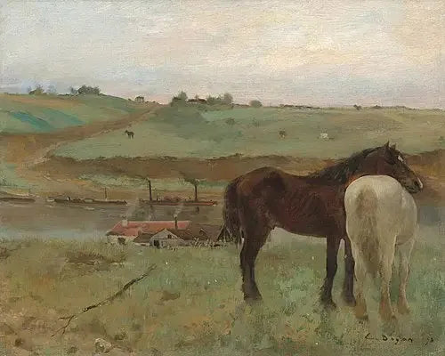 Hästar i en äng - Edgar Degas