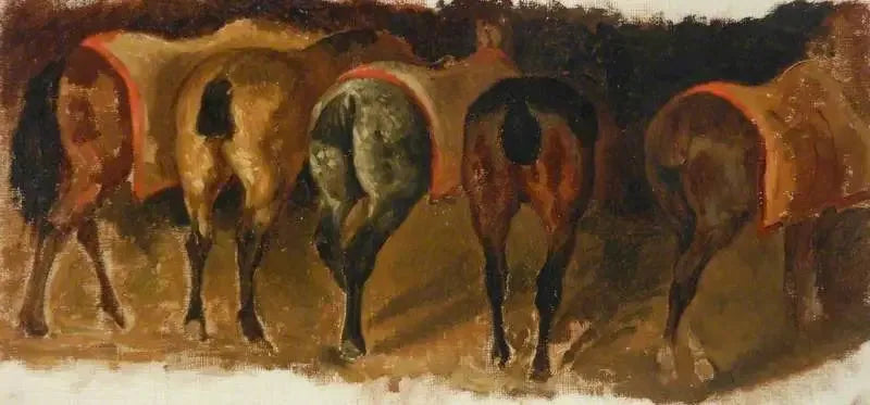 Stående hästar i en stall - Théodore Géricault