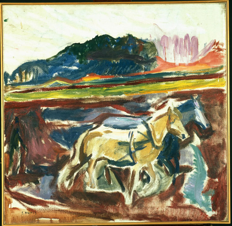 Plöjande hästar - Edvard Munch