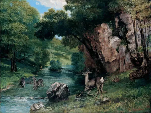 Rådjur i en bäck - Gustave Courbet