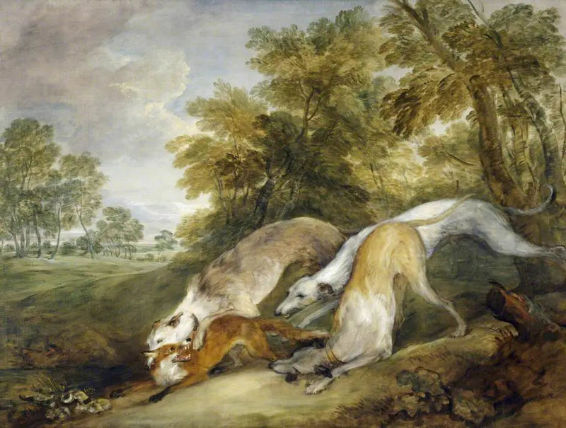 Hundar jagar en räv - Thomas Gainsborough