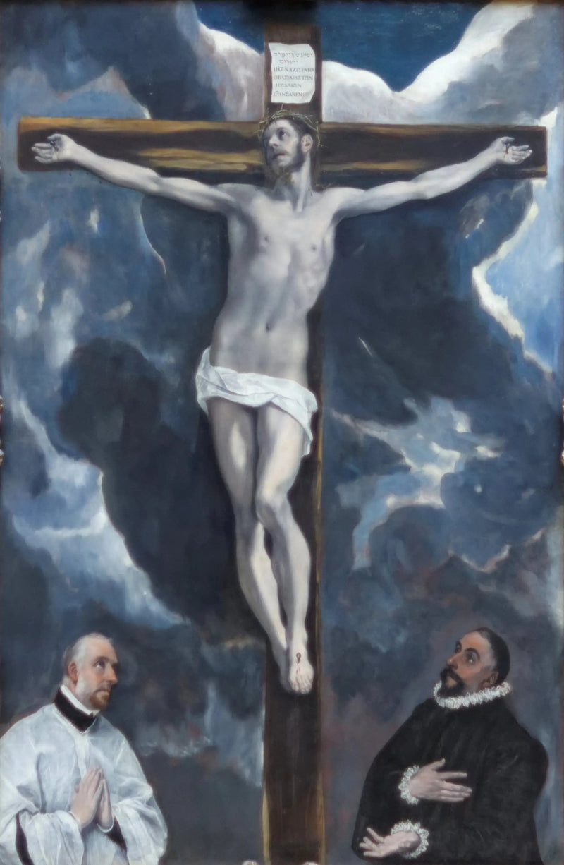 Kristus på korset älskat av två donatorer - El Greco