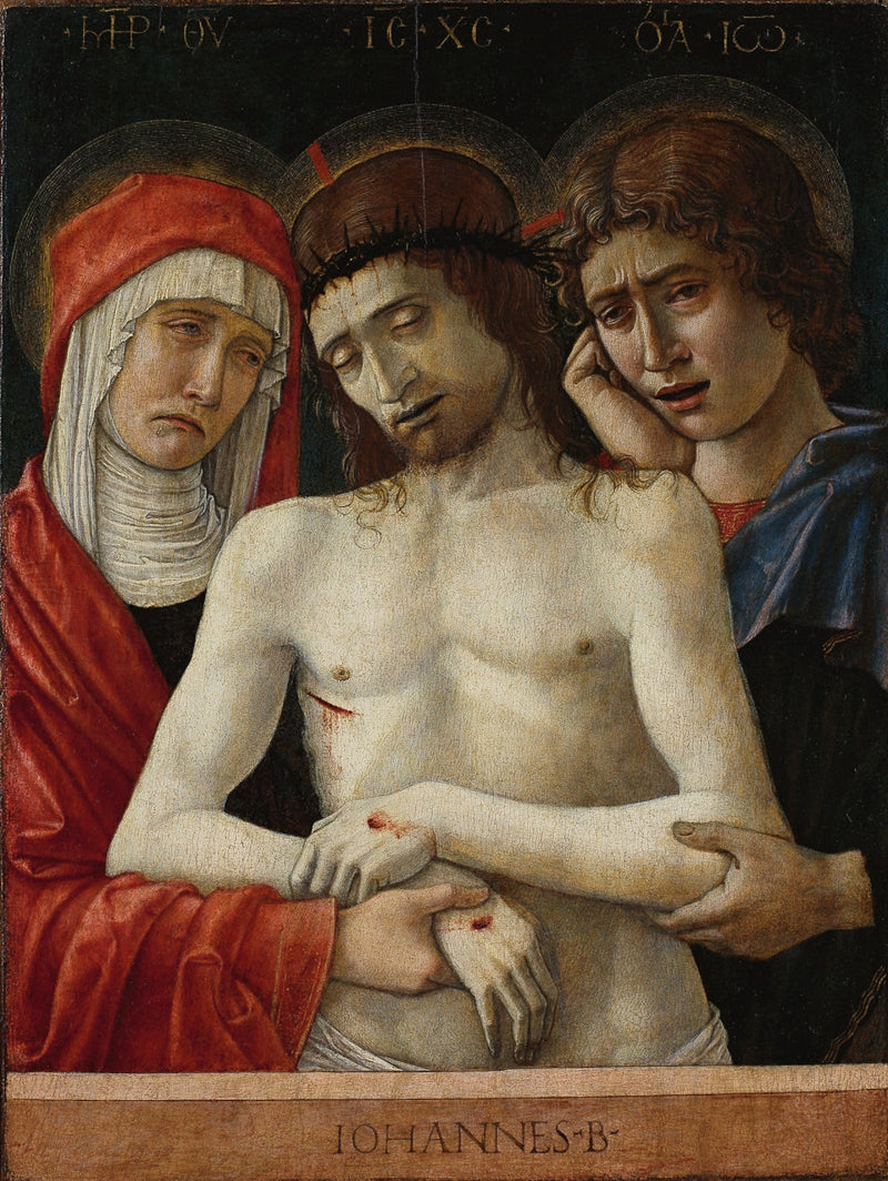 Kristus död omgiven av Maria och Johannes evangelisten - Giovanni Bellini