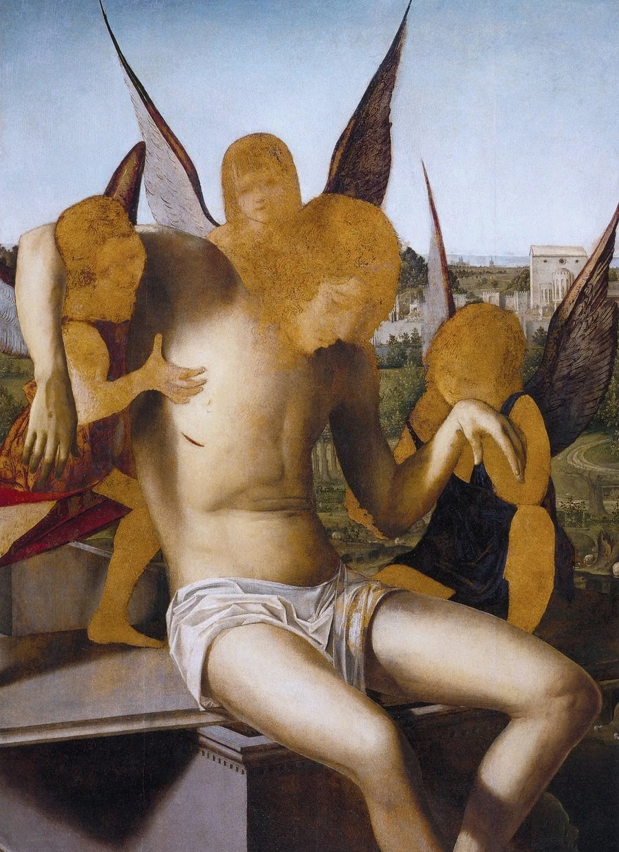 Kristus på korset understödd av tre änglar - Antonello de Messine