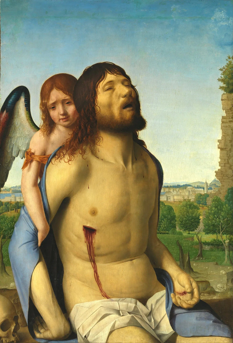 Kristus död, stödd av en ängel - Antonello de Messina