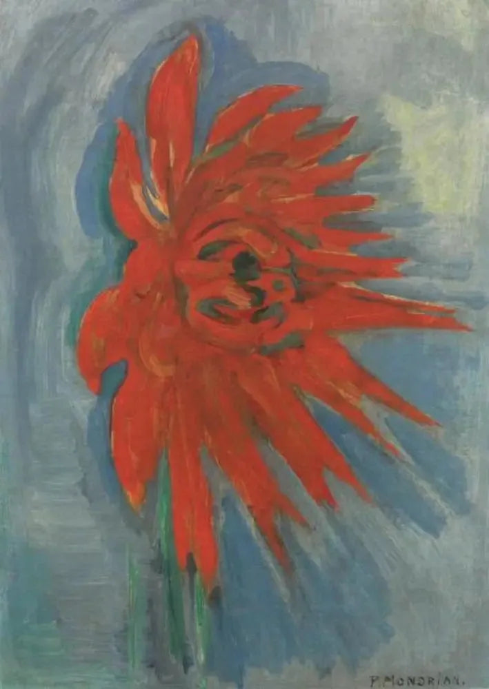 Röd krysantemum på blå bakgrund - Piet Mondrian