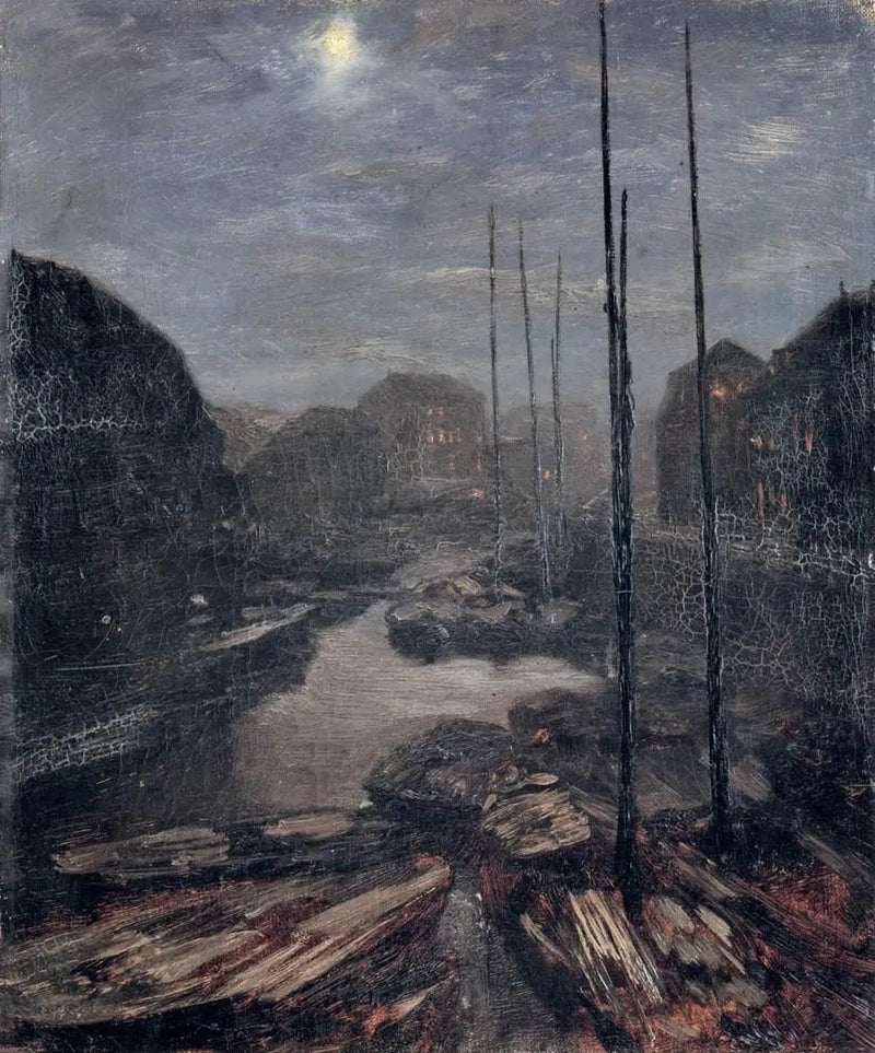 Månljus över Friedrichskanal i det gamla Berlin - Adolph von Menzel