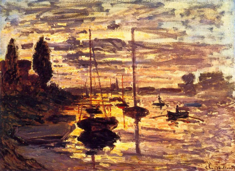 På Petit-Gennevilliers, solnedgång W338 - Claude Monet