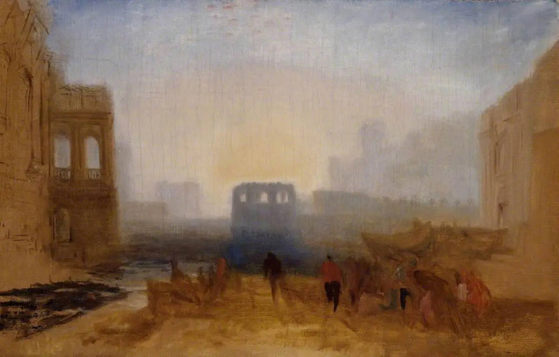 Claudian Harbour Scene: Studie för 'Dido som dirigerar utrustningen av flottan' - J. M. W. Turner