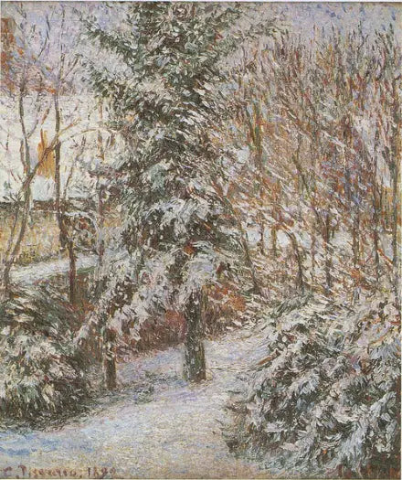 Trädgårdshörn, snö, Eragny - Camille Pissarro