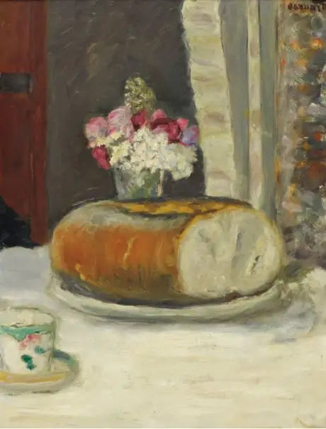 Bordshörn (Kaffekopp, bröd och blommor) - Pierre Bonnard