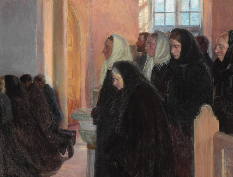 Nattvard i Skagen kyrka. Solljus som tränger igenom glasmålningarna. - Anna Ancher