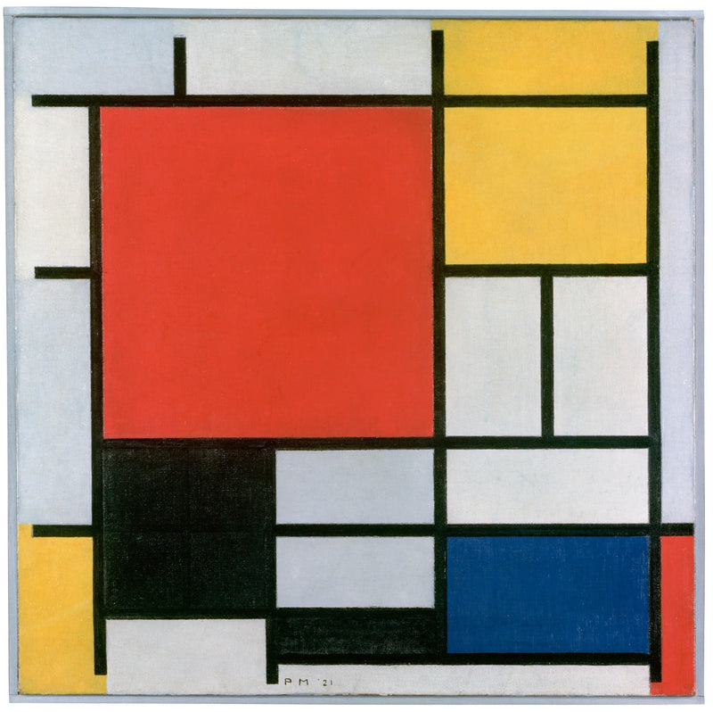 Komposition med stort röd, gul, svart, grå och blå plan - Piet Mondrian
