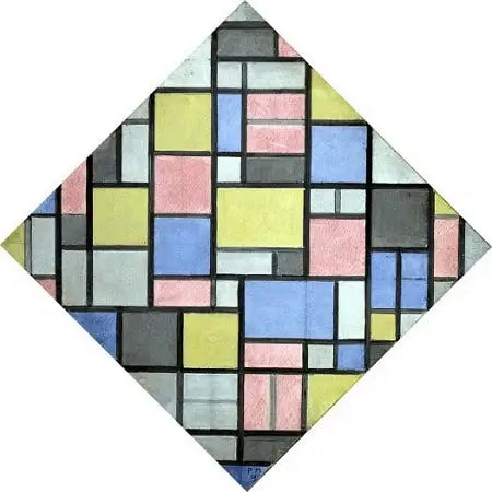 Komposition med raster 6: resultat, komposition med färger - Piet Mondrian