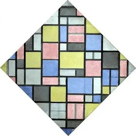 Komposition med raster 6: resultat, komposition med färger - Piet Mondrian
