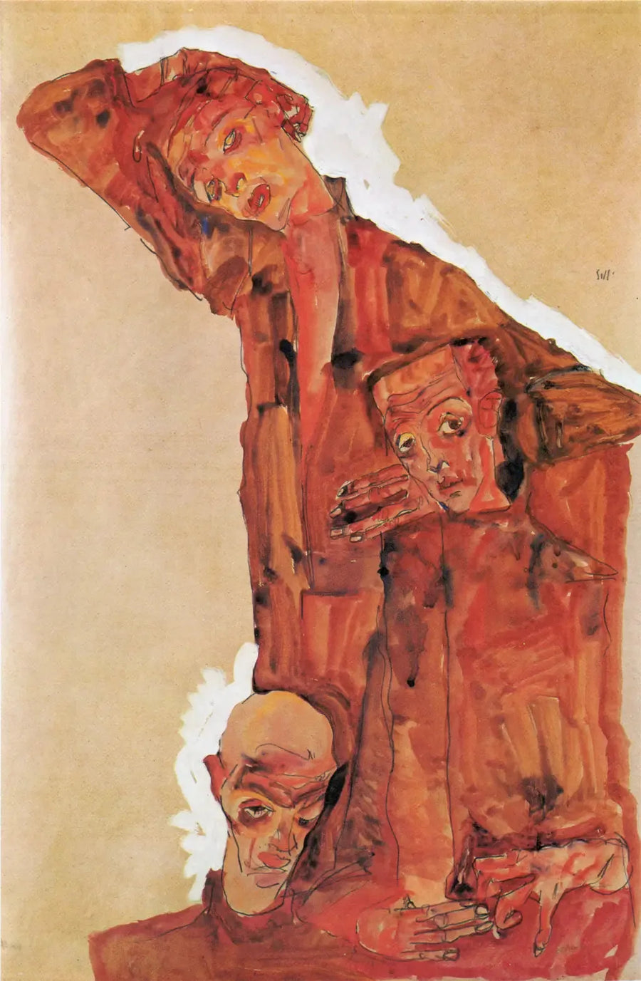 Komposition efter Porträtt av tre män (Självporträtt) - Egon Schiele