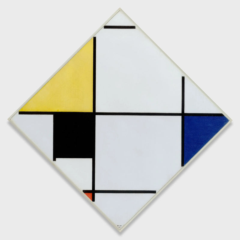 Rombisk komposition med gult, svart, blått, rött och grått - Piet Mondrian
