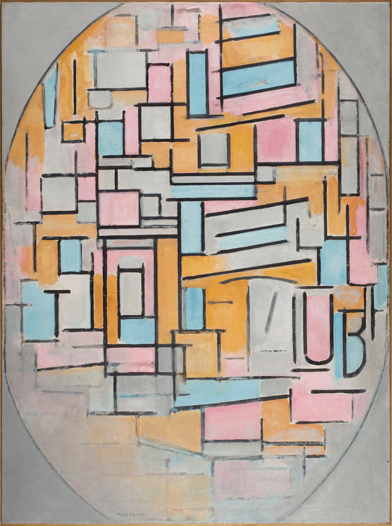 Oval komposition med färgpaneler 2 - Piet Mondrian