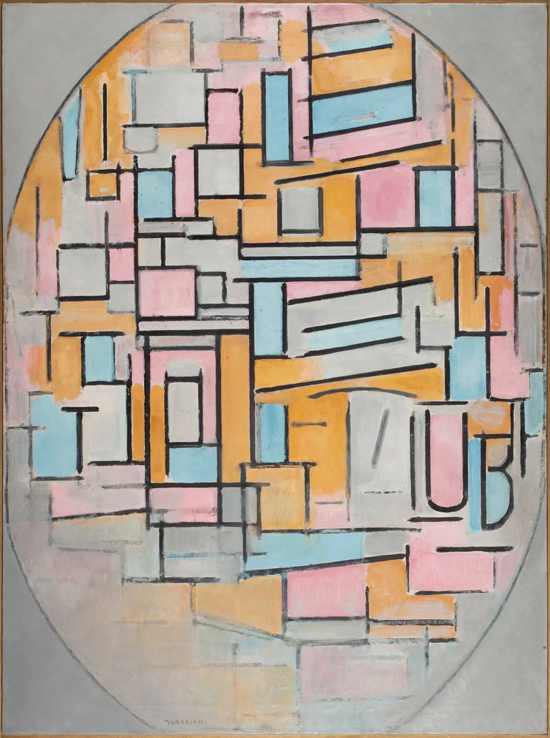 Oval komposition med färgpaneler 2 - Piet Mondrian