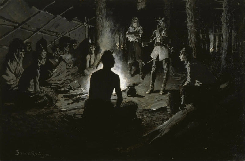 Franska upptäcktsresandes råd med indianerna - Frederic Remington