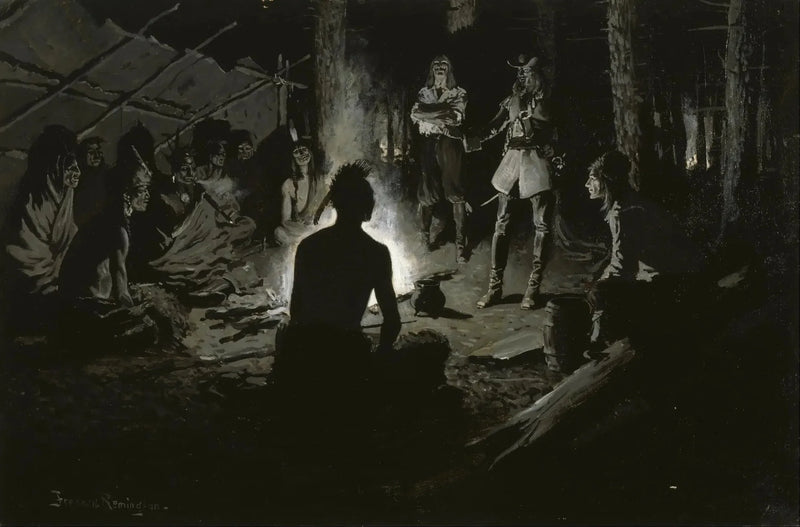 Franska upptäcktsresandes råd med indianerna - Frederic Remington