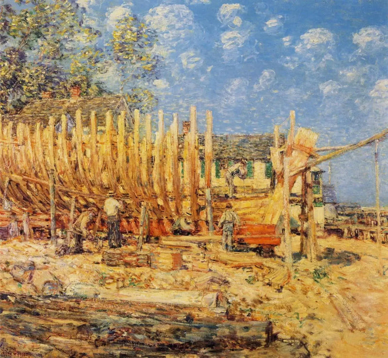 Konstruktion av briggen, Provincetown - Childe Hassam