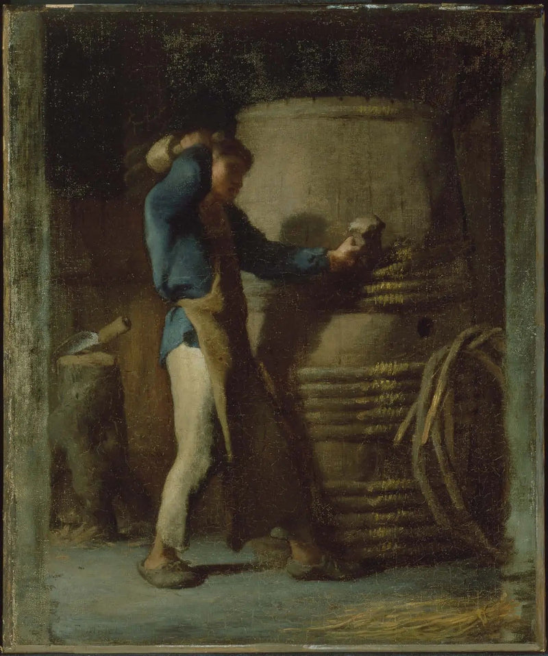 Cooper som pressar stävarna på en tunna - Jean-François Millet