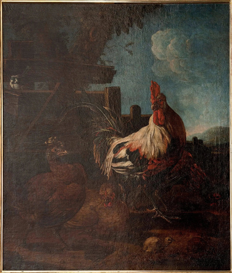 Höna med höns och kycklingar - Melchior de Hondecoeter